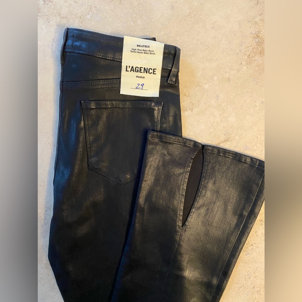 L'AGENCE Beatrix Coated Split-Hem Bootcut Jeans in Black Size 29 NWT - Picture 9 of 11